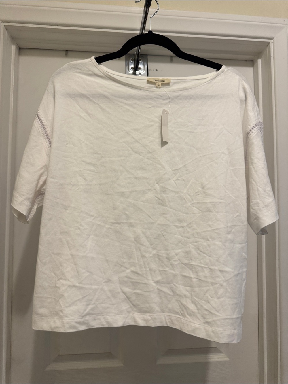 Madewell White Boatneck Short Sleeve Cotton Top